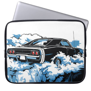 Retro svart muskelbil bakre Pop Art-illustration Laptop Fodral