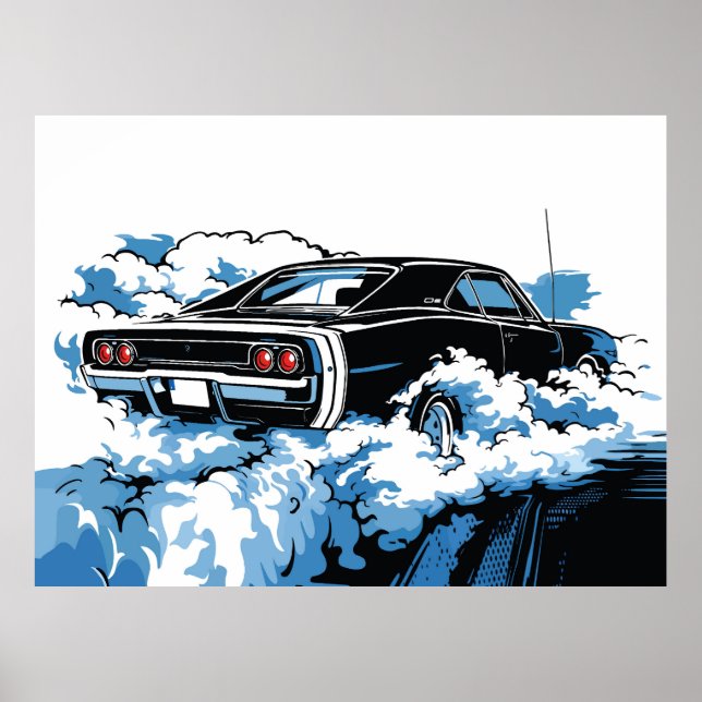 Retro svart muskelbil bakre Pop Art-illustration Poster (Framsidan)