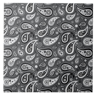 Retro svart och grått Paisley mönster Kakelplatta