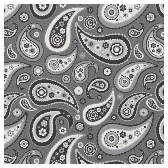 Retro svart och grått Paisley mönster Tyg (Närbild)