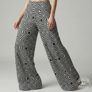 Retro svart och vit geometrisk Op Art-diamant Tyg