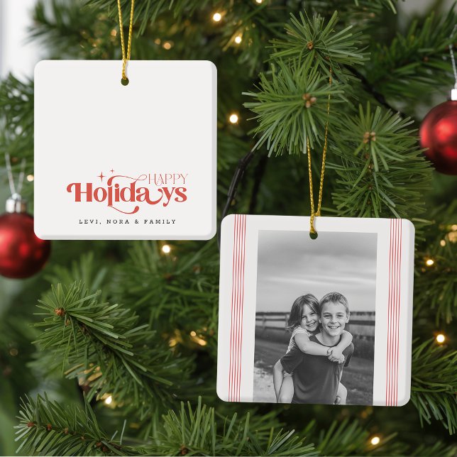 Retro svart och vit jul för syskon julgransprydnad keramik (Skapare uppladdad)