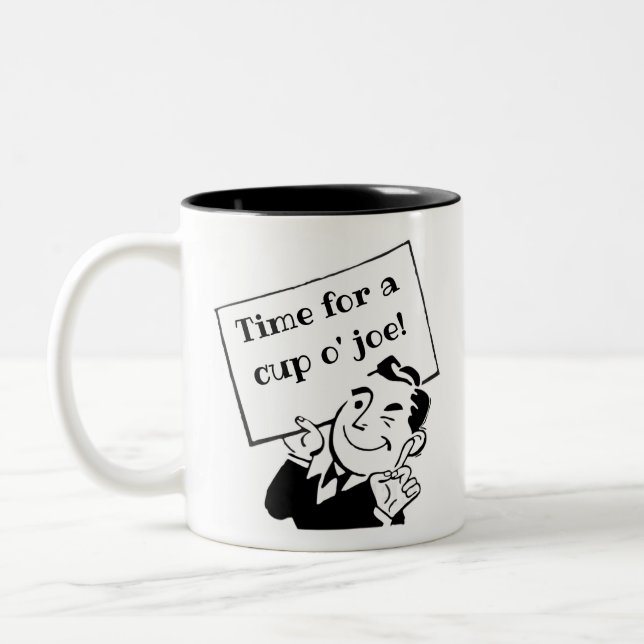 Retro, svart och vit kaffetid Två-Tonad mugg (Vänster)