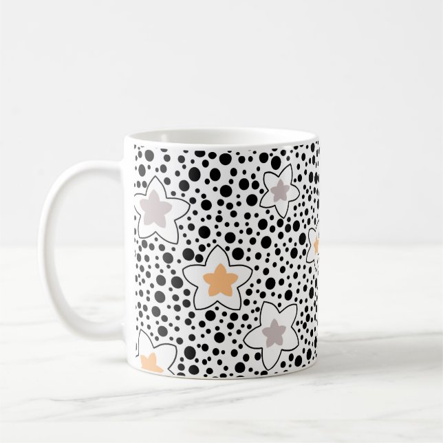 Retro svart och vit prickig mönster med stjärnor  kaffemugg (Vänster)
