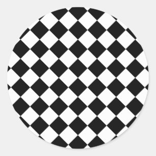 Retro svart och vit rutig runt klistermärke