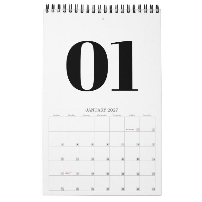 Retro svart och vit typografi Inget foto 2026 Kalender (Jan 2027)