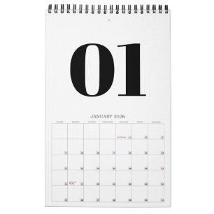 Retro svart och vit typografi Inget foto 2026 Kalender