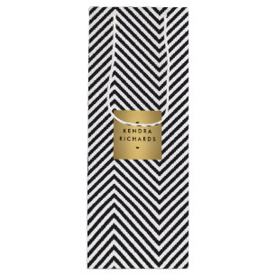 Retro svart och vitt mönster Guld namn logotyp vin