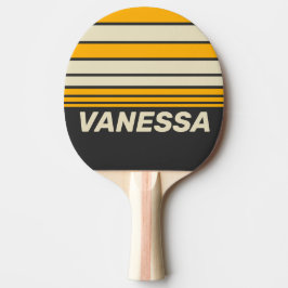 Retro Svart Sol Horisontell Randig med Namn Pingisracket