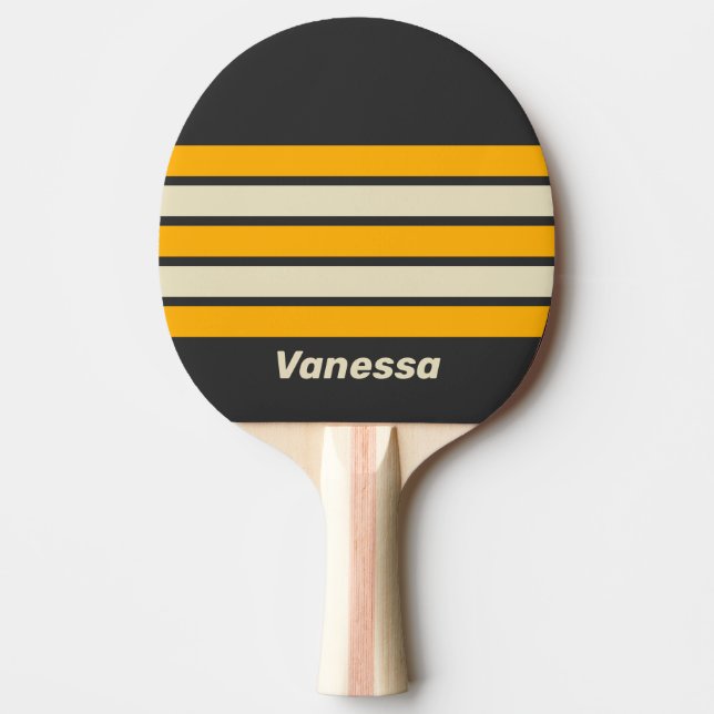 Retro Svart Sol över Randig med Namn Pingisracket (Framsidan)
