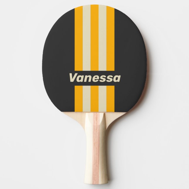 Retro Svart Solnåls Pin Ränder med Namn Pingisracket (Framsidan)