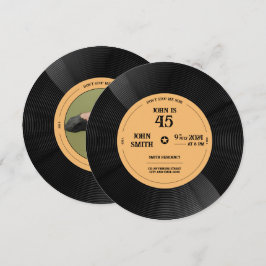 Retro svart vinyl LP-skiva Födelsedagsinbjudan Inbjudningar