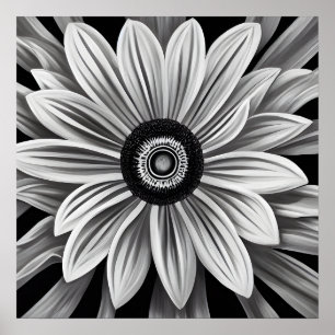 Retro svart & vit blomma poster