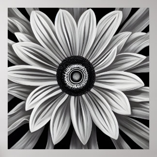 Retro svart & vit blomma poster