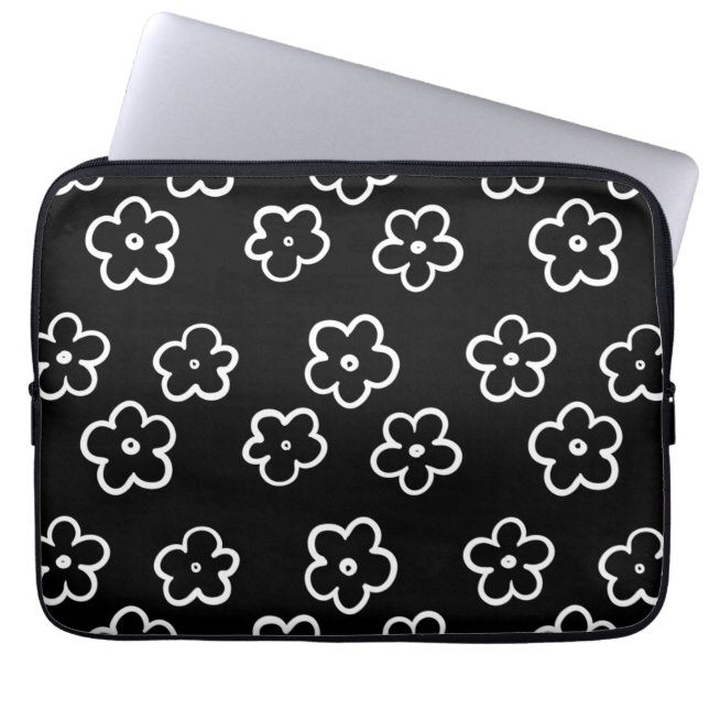 Retro svart & vit blomstertidlös chic present  laptop fodral (Framsidan)