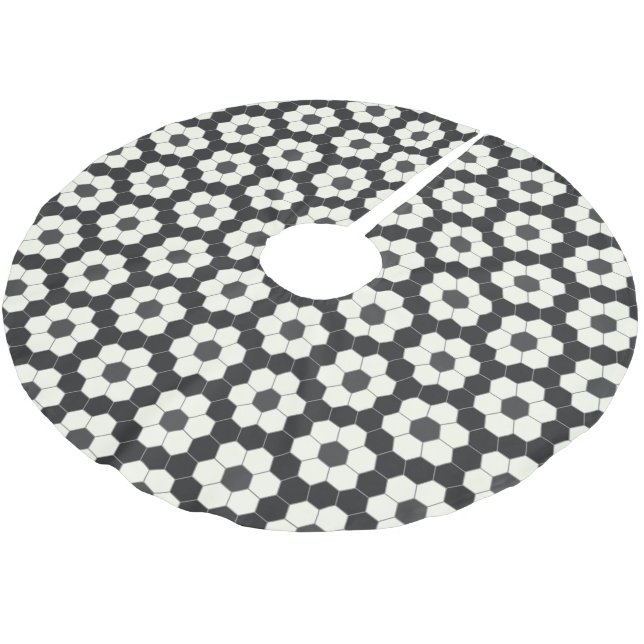 Retro svart-vit geometrisk hexagonplatta    julgransmatta borstad polyester (Vinklad)
