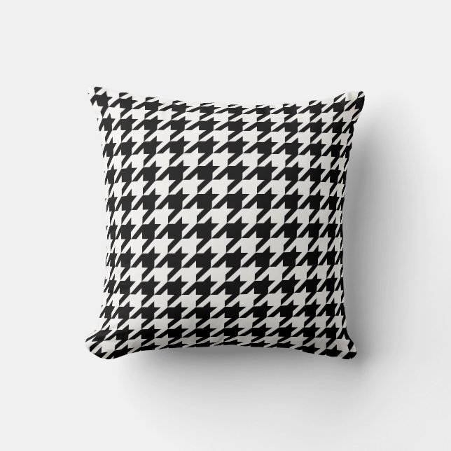Retro svart vit Houndstooth som väver mönster Kudde (Framsida)