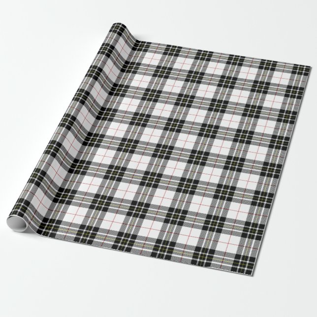 Retro svart vit jul nyår tartan-rutig presentpapper (Utrullad)