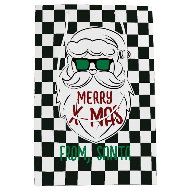 Retro svart vit rutig tomte jul  (Framsidan)