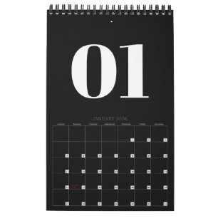 Retro svart-vit typografi, ingen bild kalender