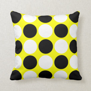 Retro svart- & vitpolka dots på gult kudde