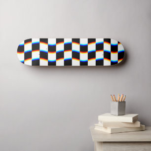 Retro Svart Vitt 3D Aberration Schackbräde Mini Skateboard Bräda 18,5 Cm