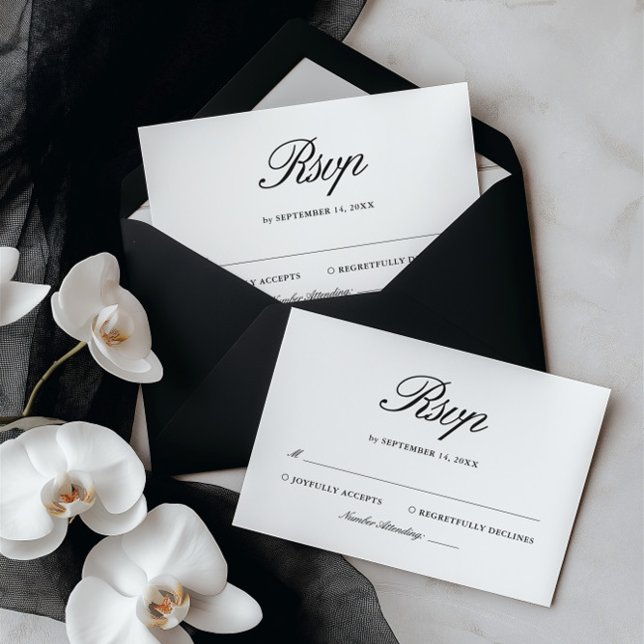 Retro Svart & Vitt Elegant Bröllop OSA Kort (Retro Black & White Elegant Wedding RSVP Card)