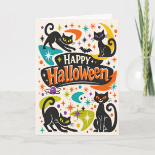 Retro Svarta Katter Halloween Kort