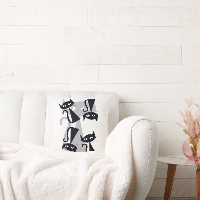 Retro, svarta katter i mitten av århundradet kudde (Soffa)
