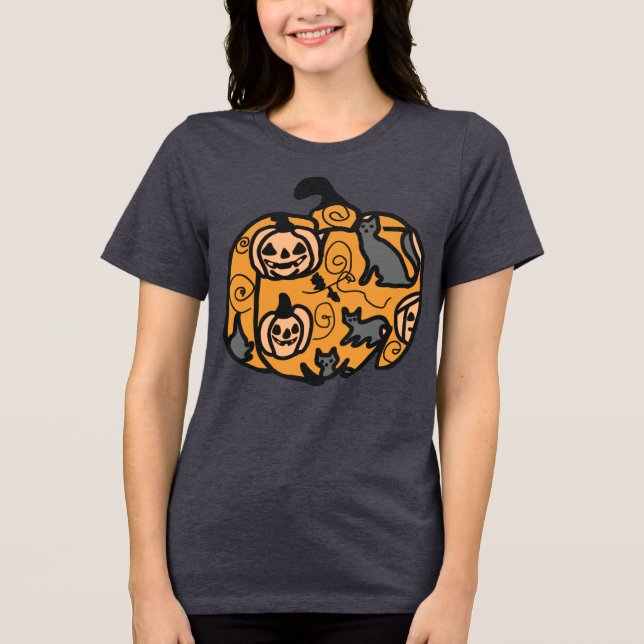 Retro Svarta katter och Pumpkin Dreams T Shirt (Framsida)