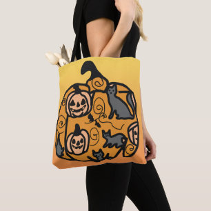 Retro Svarta katter och Pumpkin Dreams Tygkasse