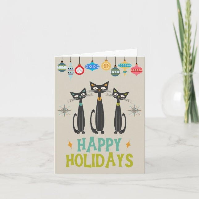 Retro Svarta katter Ornaments julhelg Helgkort (Framsida)