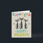 Retro Svarta katter Ornaments julhelg Helgkort<br><div class="desc">Gå tillbaka till mitten av 1900-talet med funkyn svarta katter och prydnadsföremål som viks i helgdag. Vill du att alla ska ha en lycklig-helgdag med den utskrivna texten i kortet,  eller lämna tomt och lämna skrivan med ditt meddelande.</div>