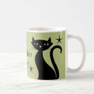 Retro Svarta katter, vävsgräs grönt Kaffemugg