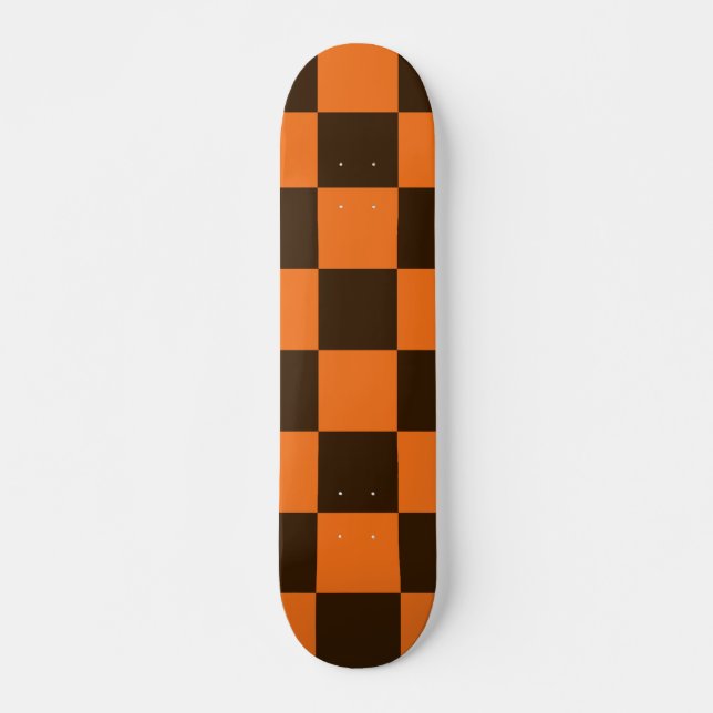 Retro svarta och orangea rutiga fyrkantsmönster mini skateboard bräda 18,5 cm (Framsida)