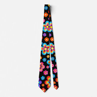 Retro Svarta Regnbågsblommor Mönster Halsduk Slips
