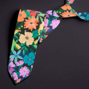 Retro svarta regnbågsblommor Mönster Slips