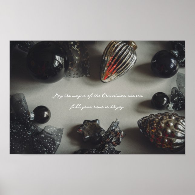Retro svarta silver juldekorationer poster (Framsidan)