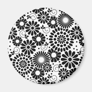 Retro-svarta vita blommor iPhone-magnet Magnet