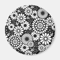 Retro-svarta vita blommor iPhone-magnet