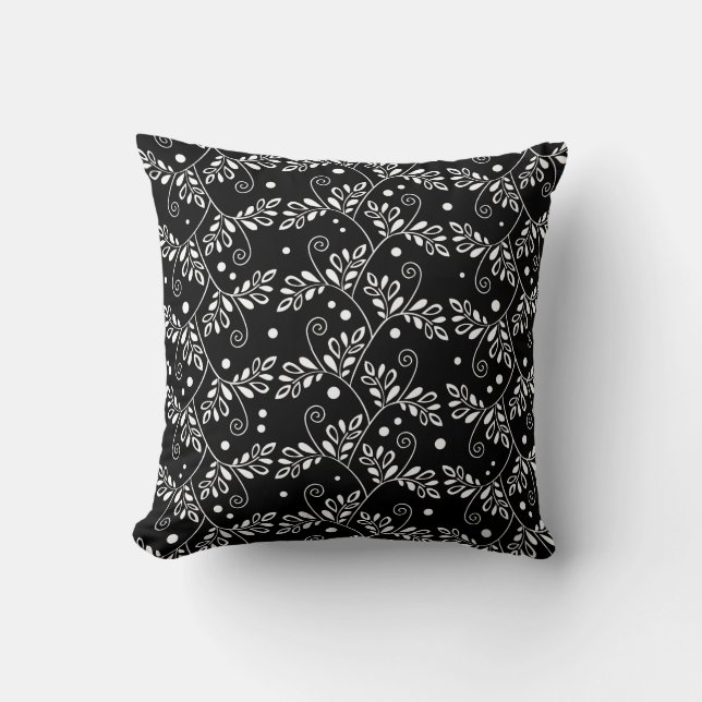 Retro svartvit blommigt, fyllning kudde (Framsida)