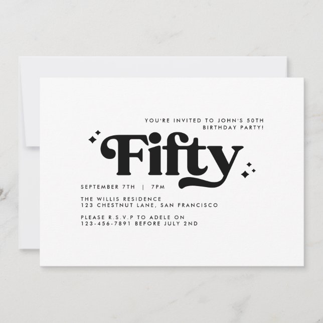Retro svartvit modern minimifödelsedag på 50 år inbjudningar (Framsida)