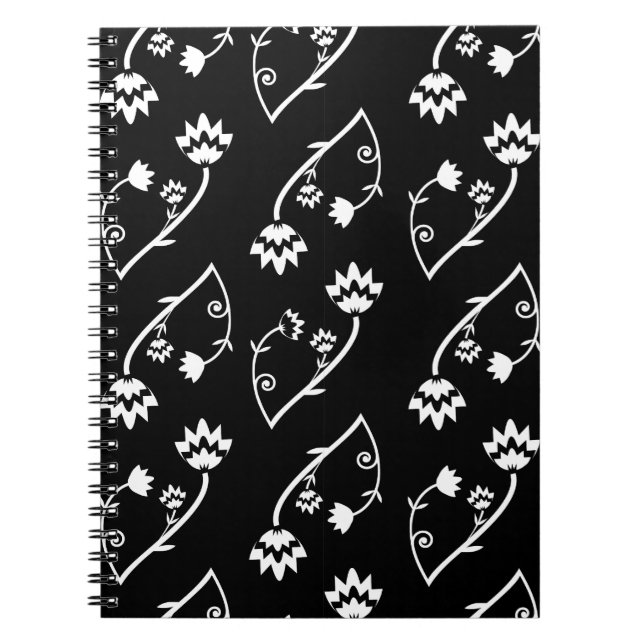 Retro svartvita blommor Anteckningsbok (Framsidan)