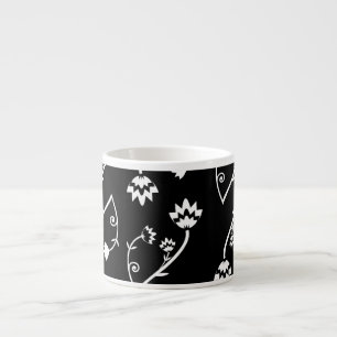 Retro svartvita blommor Espresso Mugg Espressomugg