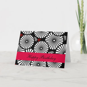 Retro svartvita blommor födelsekort kort