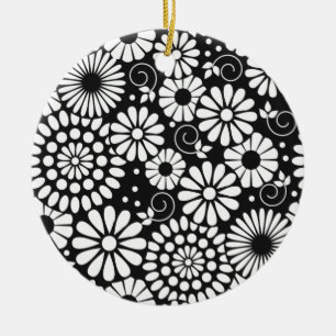 Retro svartvita blommor Ornament
