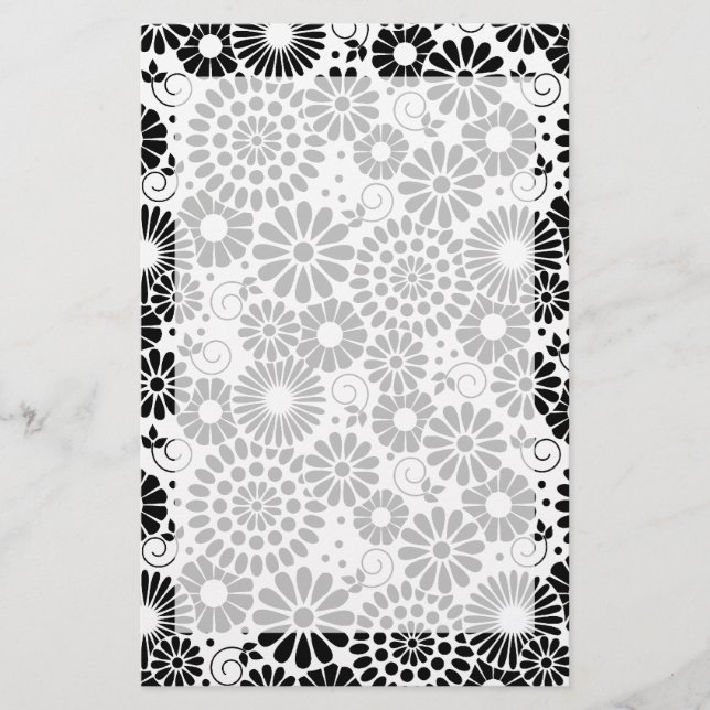 Retro svartvita blommor Stationeri Brevpapper (Framsida)