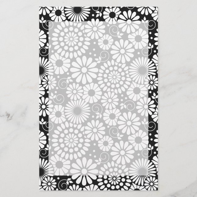 Retro svartvita blommor Stationeri Brevpapper (Framsida)