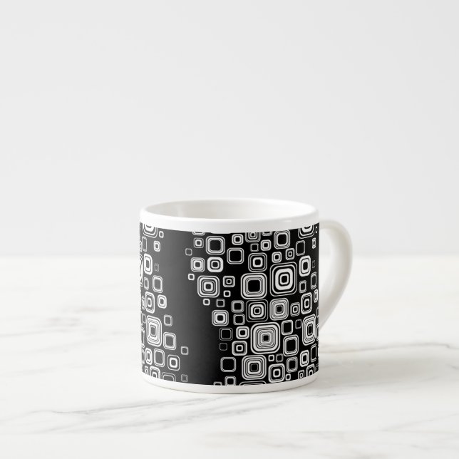 Retro svartvitt kvadrerar espressomugg (Framsida höger)