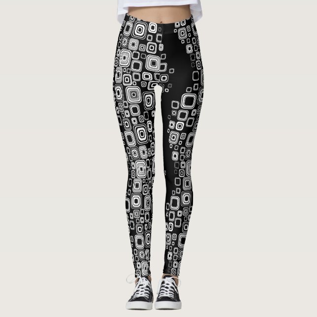 Retro svartvitt kvadrerar leggings (Framsida)